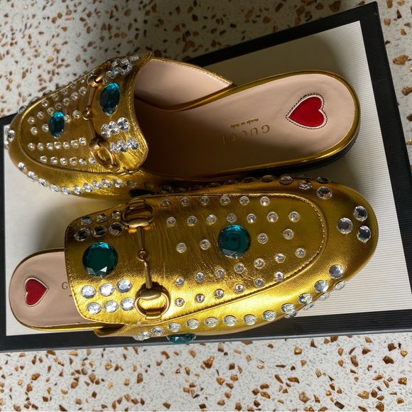 Gold Gucci Napa Crystal Mules - Picture 3 of 9